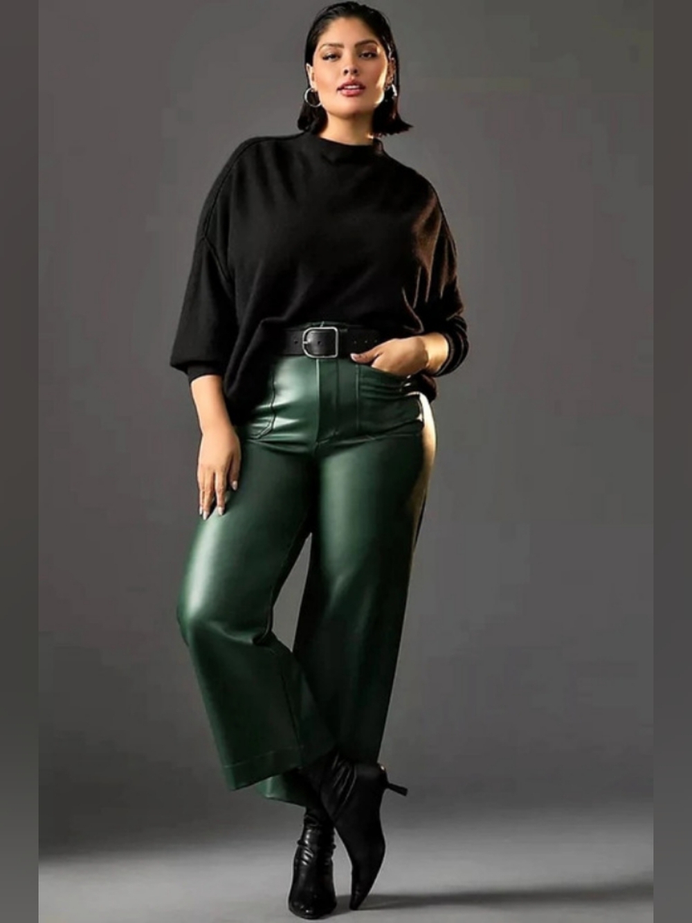 Anthropologie Colette Wide Leg Faux Leather Green Copped Pants Size 31 NWT